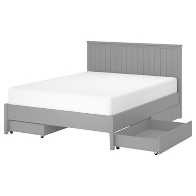 GULLABERG Base de cama con 4 cajones, gris/Luröy, Queen