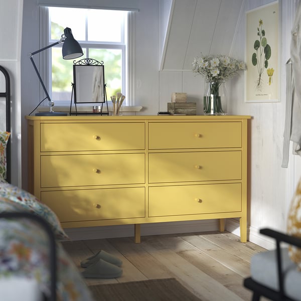 GULLABERG Cómoda de 6 cajones, amarillo, 168x48x100 cm