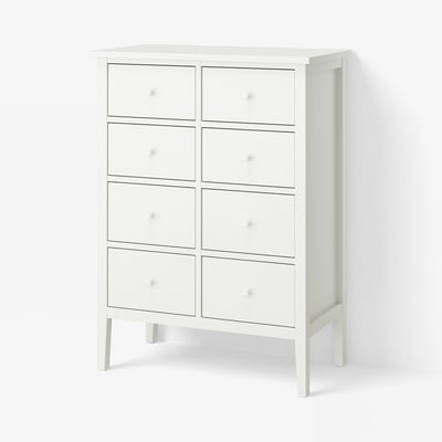 GULLABERG Cómoda de 8 cajones, blanco/Función de anclaje/desbloqueo, 89x48x122 cm