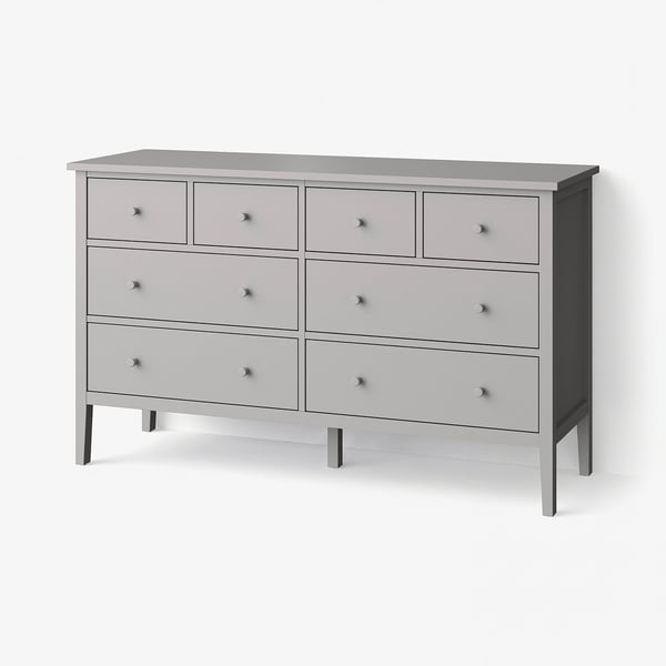 GULLABERG Cómoda de 8 cajones, gris/Función de anclaje/desbloqueo, 168x48x100 cm