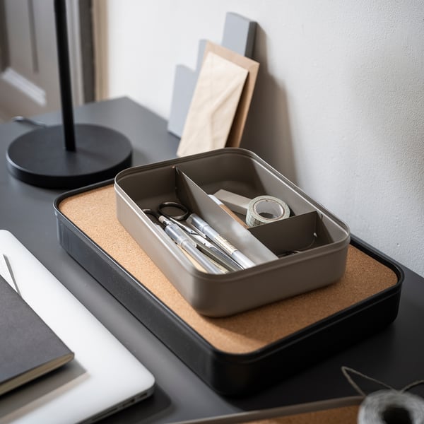 HARVMATTA Caja c/compartimentos, gris beige, 24x18x6 cm