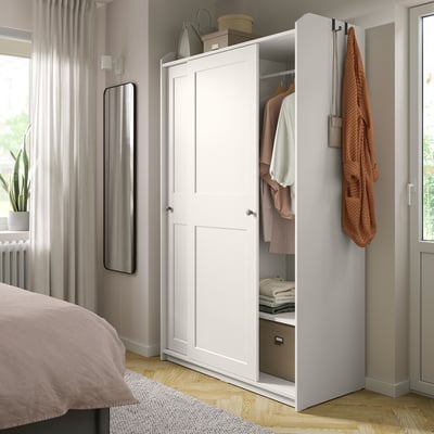 HAUGA Clóset con puertas correderas, blanco, 118x55x199 cm