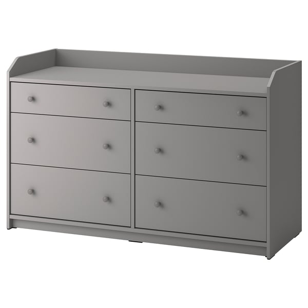 HAUGA Cómoda de 6 cajones, gris, 138x46x84 cm