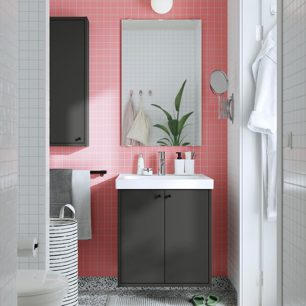 HAVBÄCK Mueble para lavabo con puertas, gris oscuro, 61x53x64 cm