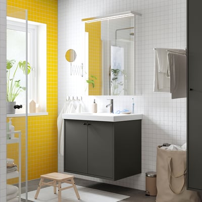 HAVBÄCK Mueble para lavabo con puertas, gris oscuro, 76x53x64 cm