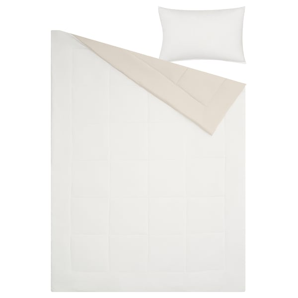 HEDFRYLE Juego de edredón, blanco/beige, Individual extra grande