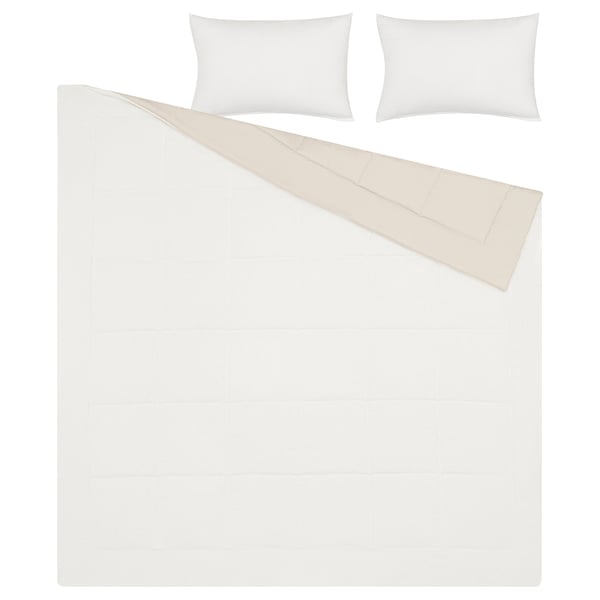 HEDFRYLE Juego de edredón, blanco/beige, Matrimonial/Queen