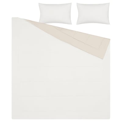 HEDFRYLE Juego de edredón, blanco/beige, Matrimonial/Queen