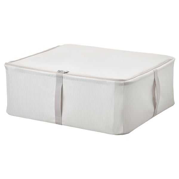 HEMMAFIXARE Caja, Corte rayas/blanco/gris, 44x51x19 cm