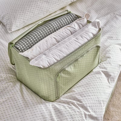 HEMMAFIXARE Caja, flor/gris-verde claro, 34x51x28 cm