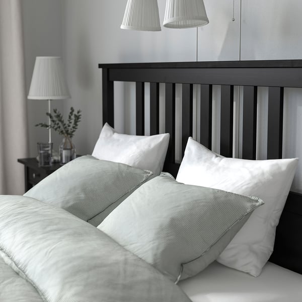 HEMNES Base de cama con 2 cajones, negro-café/Lyngör gris oscuro, King