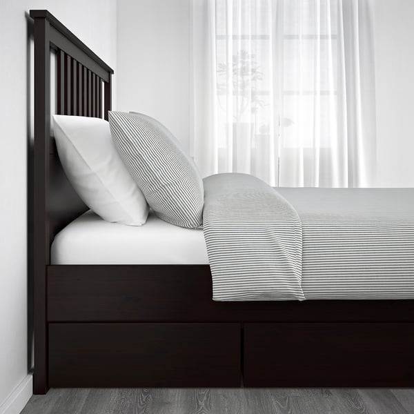 HEMNES Base de cama con 2 cajones, negro-café, Matrimonial