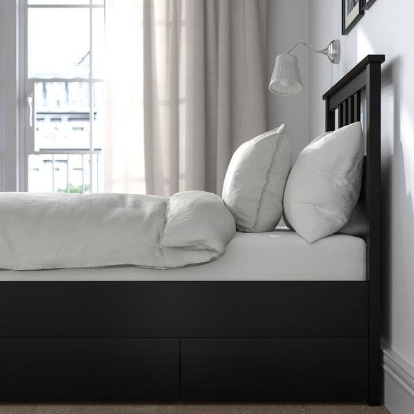 HEMNES Base de cama con 2 cajones, negro-café, Individual