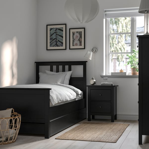 HEMNES Base de cama con 2 cajones, negro-café, Individual