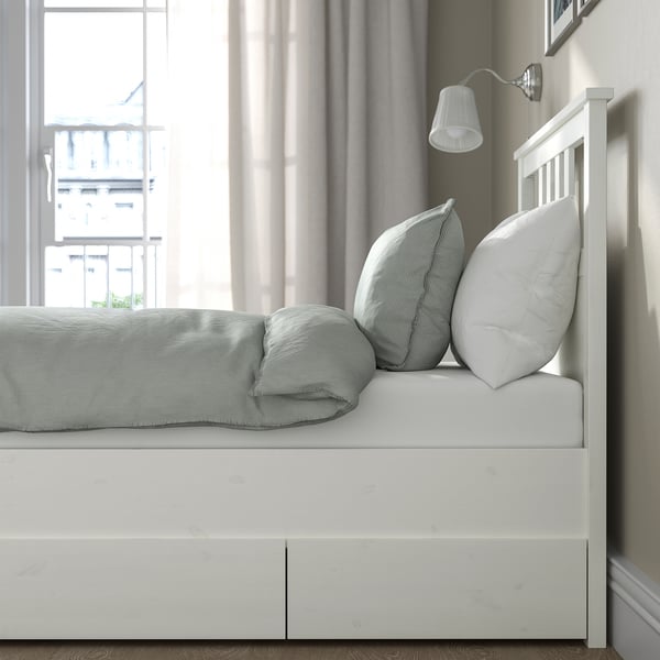 HEMNES Base de cama con 2 cajones, tinte blanco/Luröy, Individual