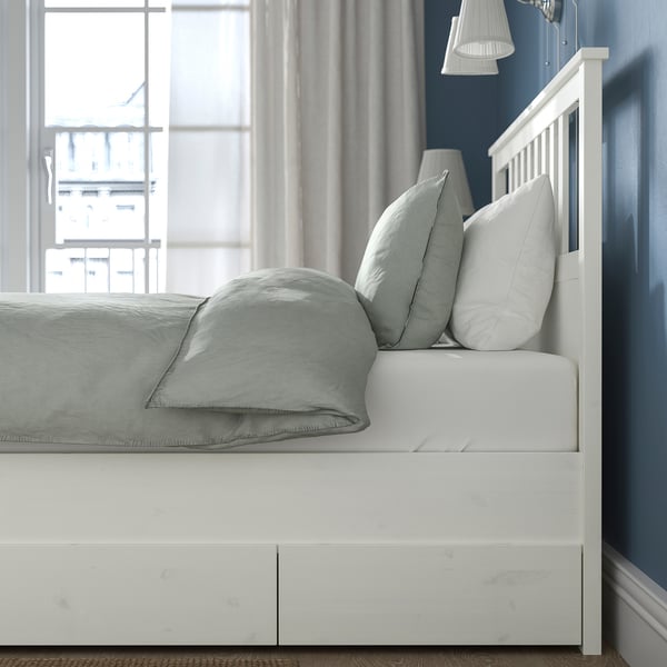 HEMNES Base de cama con 2 cajones, tinte blanco/Luröy, King