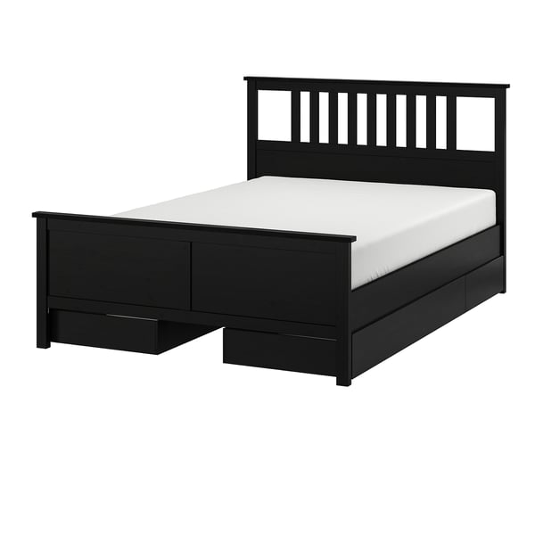 HEMNES Base de cama con 4 cajones, negro-café/Luröy, Matrimonial