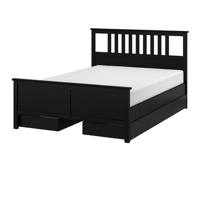 HEMNES Base de cama con 4 cajones, negro-café, King