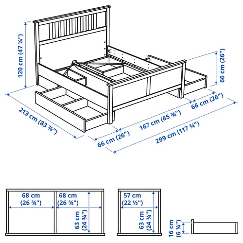 HEMNES Base de cama con 4 cajones, negro-café, Queen