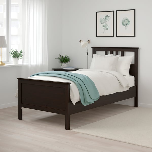 HEMNES Base de cama, negro-café/Luröy, Individual