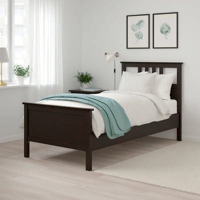 HEMNES Base de cama, negro-café, Individual