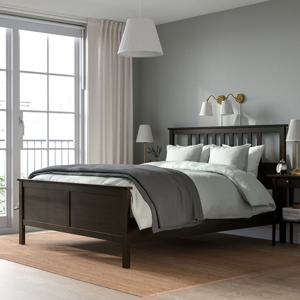 HEMNES Base de cama, negro-café, King