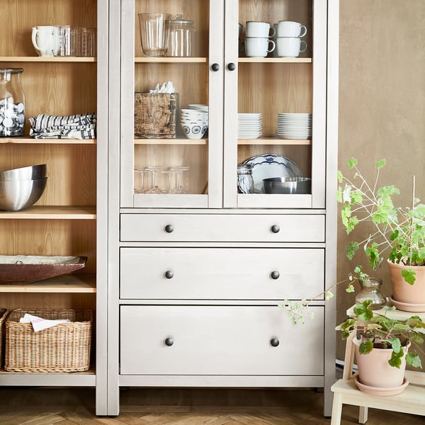 HEMNES Comb almacenamiento c/prtas&cajones, blanco/tinte café claro, 180x197 cm