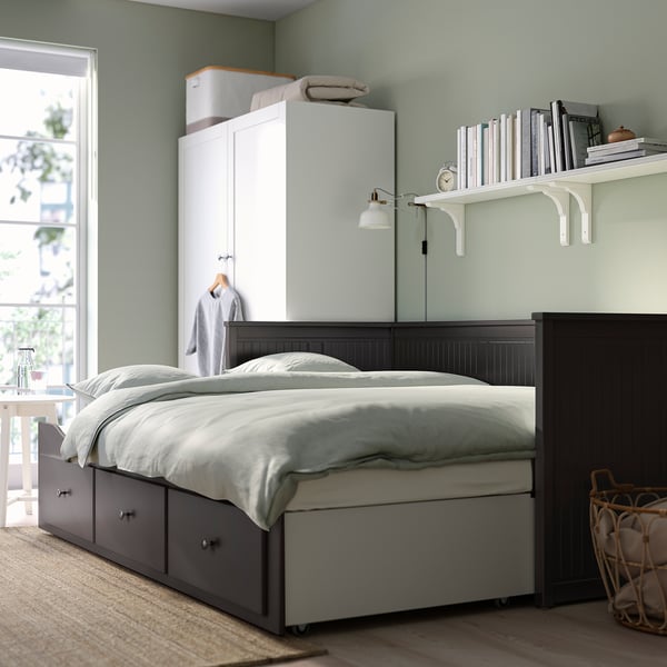 HEMNES Diván-cama, 2 colchones, 3 cajones