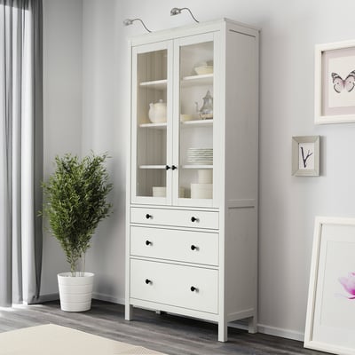HEMNES Vitrina con 3 cajones, tinte blanco, 90x197 cm