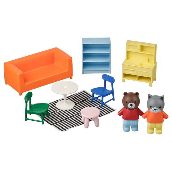 HUSET Muebles y figuras p/casa de muñecas, sala/cocina multicolor