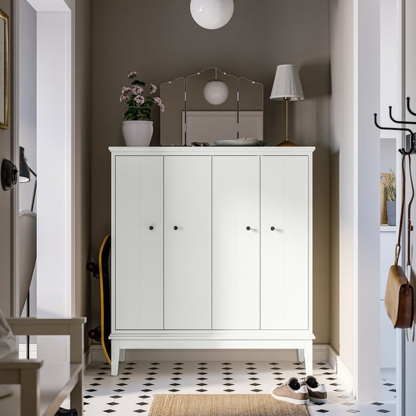IDANÄS Gabinete con puertas plegables, blanco, 121x135 cm
