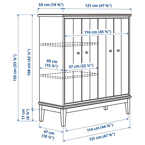 IDANÄS Gabinete con puertas plegables, blanco, 121x135 cm