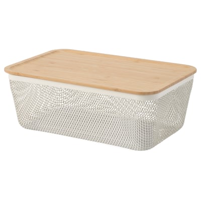 IKEA 365+ Canasta con tapa, rectangular metal/blanco bambú, 32x21x13 cm