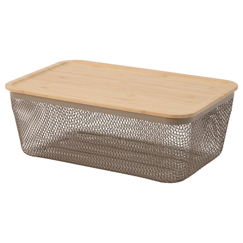 IKEA 365+ Canasta con tapa, rectangular metal/café grisáceo claro bambú, 32x21x13 cm