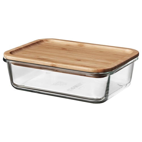 IKEA 365+ Recipiente con tapa, rectangular vidrio/bambú, 1.0 l
