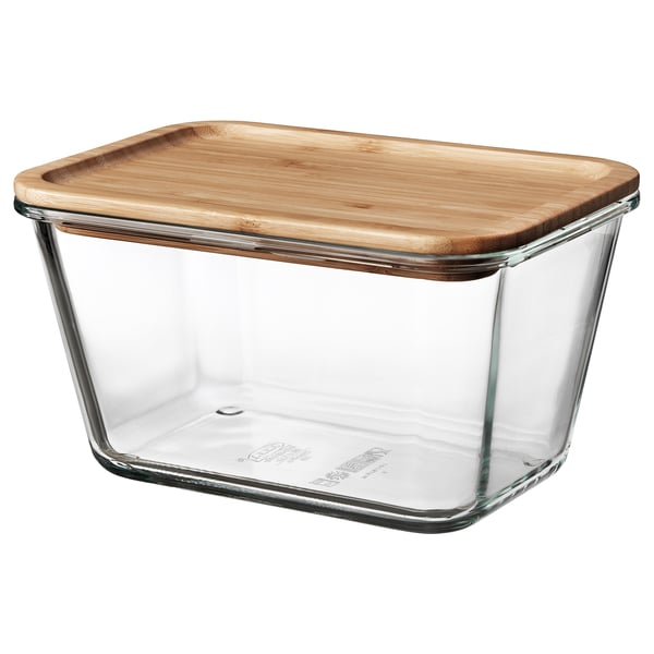 IKEA 365+ Recipiente con tapa, rectangular vidrio/bambú, 1.8 l