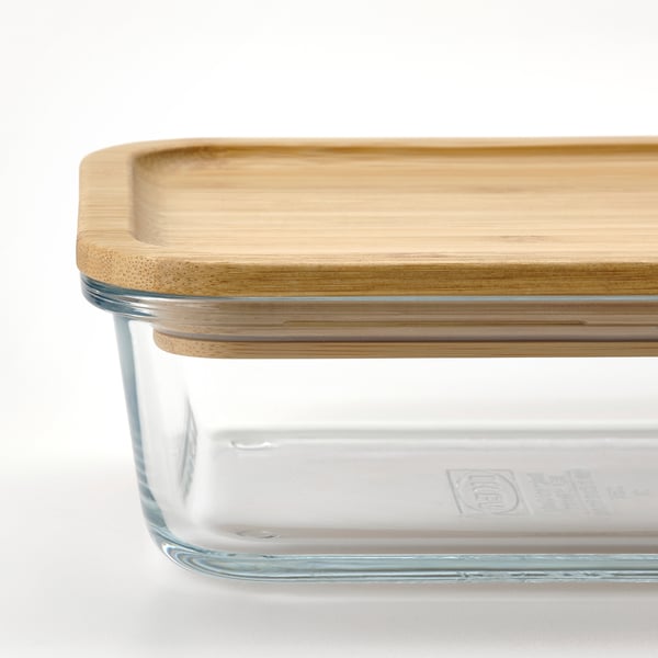 IKEA 365+ Recipiente con tapa, rectangular vidrio/bambú, 1.0 l