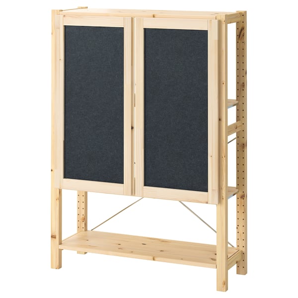 IVAR Estante con puertas, pino/fieltro, 89x30x124 cm