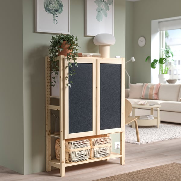 IVAR Estante con puertas, pino/fieltro, 89x30x124 cm
