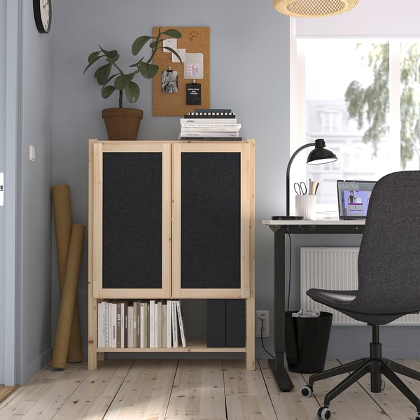 IVAR Estante con puertas, pino/fieltro, 89x30x124 cm