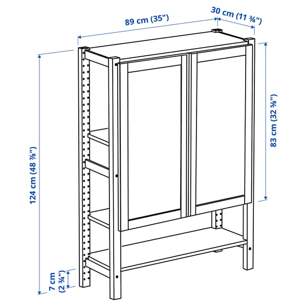 IVAR Estante con puertas, pino/fieltro, 89x30x124 cm
