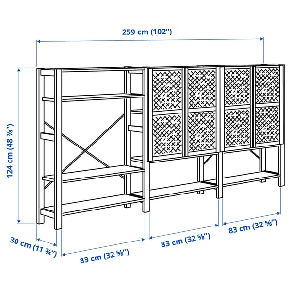 IVAR Estante con puertas, pino, 259x30x124 cm