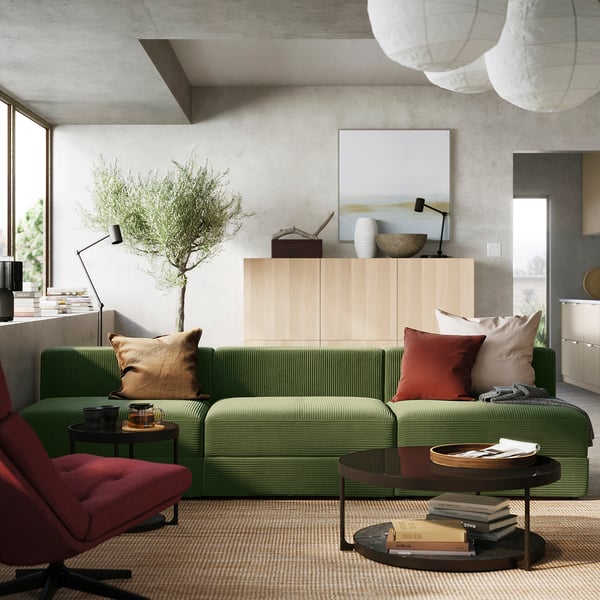 JÄTTEBO Sofá modular 4.5 asientos, Samsala Amarillo oscuro-verde