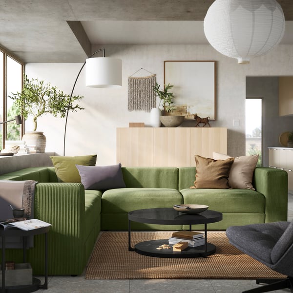 JÄTTEBO Sofá modular esquina, 6 asientos, Samsala Amarillo oscuro-verde