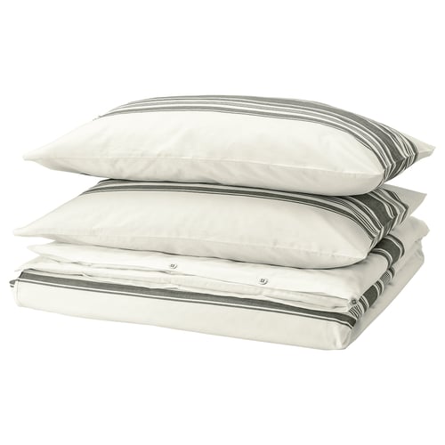 JÄTTEFRÄKEN Funda nórdica +funda(s) de almohada, blanco/gris oscuro, King