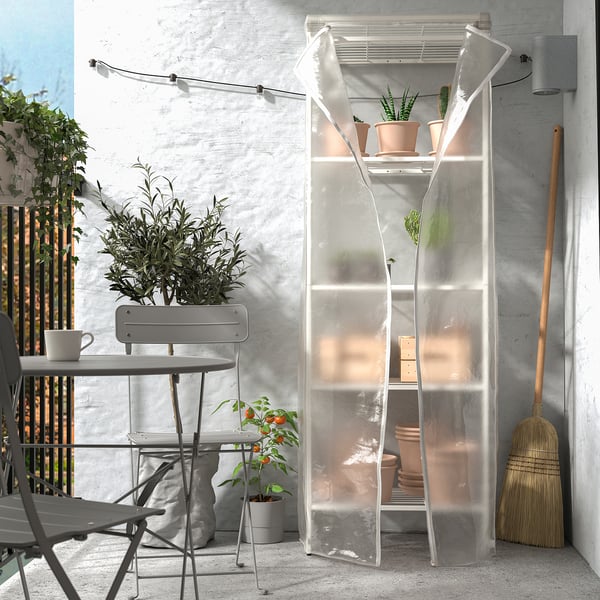 JOSTEIN Estante con funda, int/ext alambre/transparente blanco, 61x41x180 cm