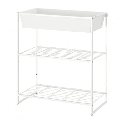 JOSTEIN Estante con recipiente, int/ext/alambre blanco, 81x40x90 cm
