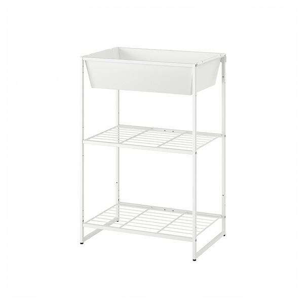 JOSTEIN Estante con recipiente, int/ext/alambre blanco, 61x40x90 cm