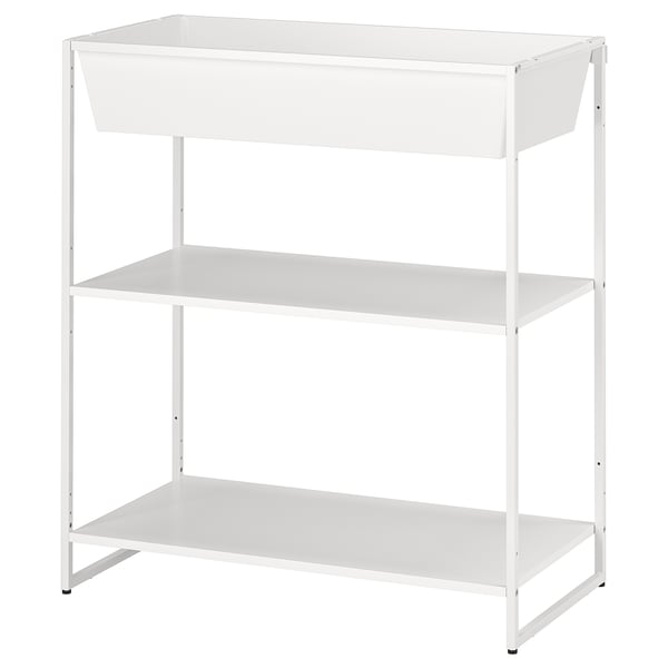 JOSTEIN Estante con recipiente, int/ext/metal blanco, 81x40x90 cm