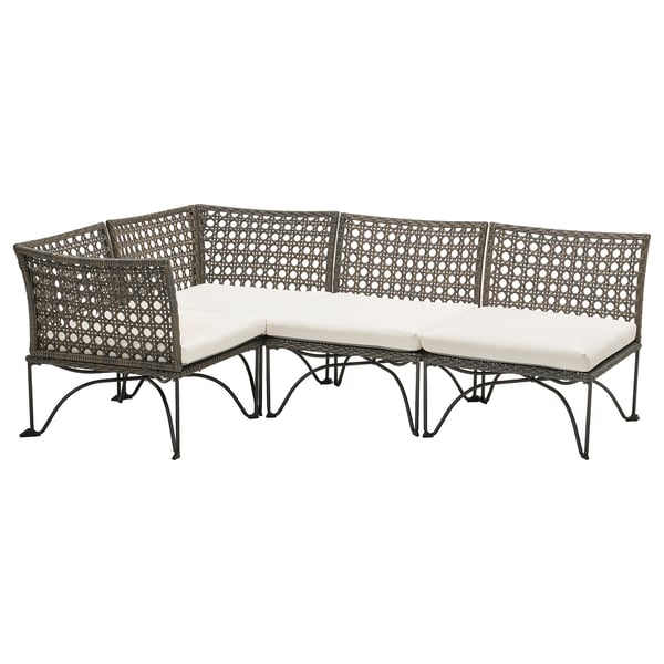 JUTHOLMEN Sofá modular 3 asientos esquina ext, gris oscuro/Kuddarna gris claro/beige